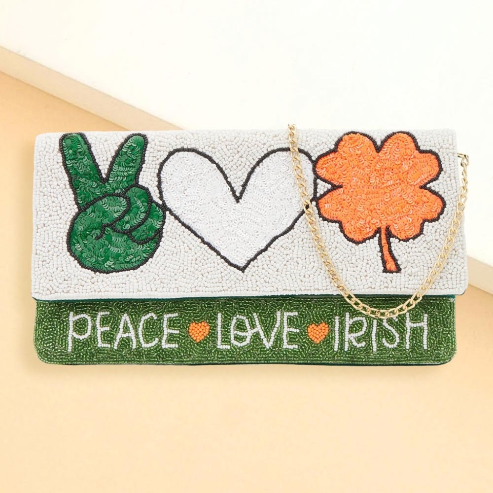 Sequin Beaded Clutch / Crossbody Bag St Patrick’s Irish Day Clover Luck Shamrock